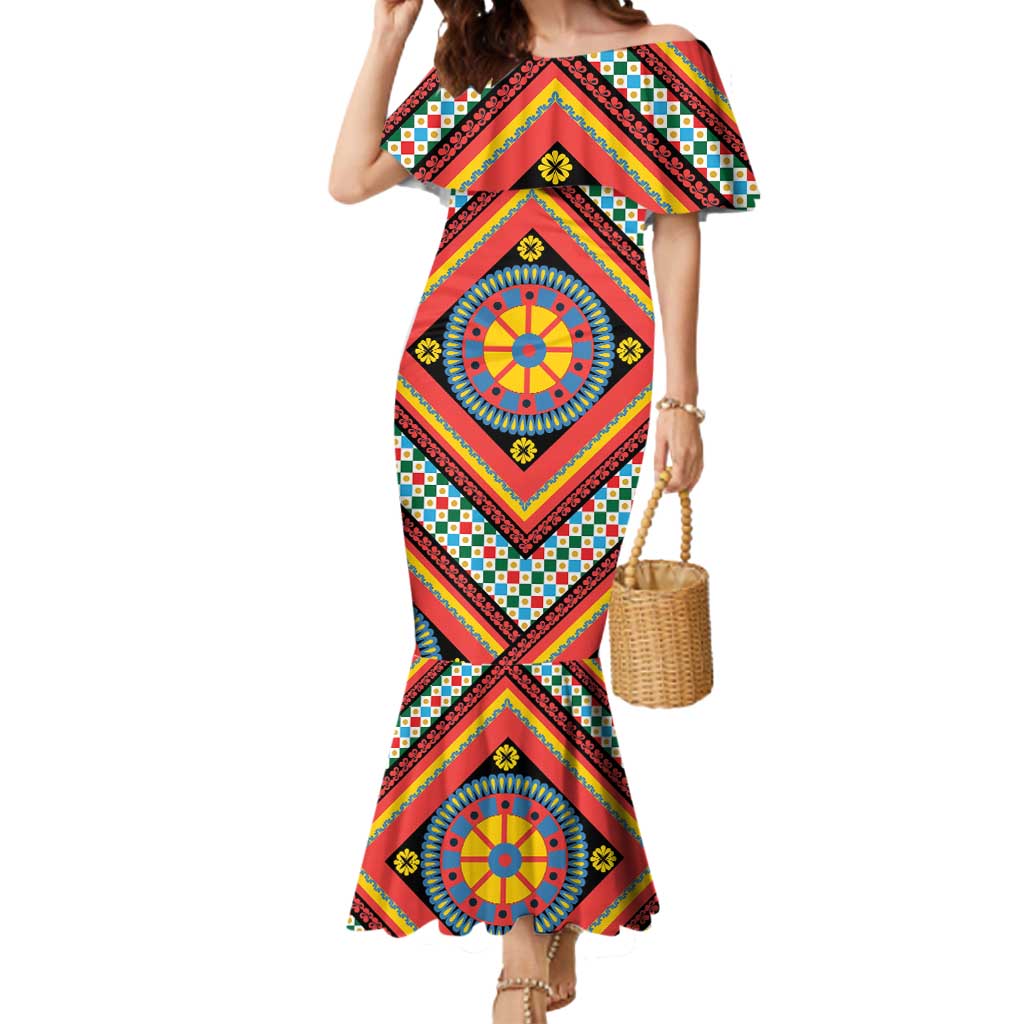 Sicily Italy Carretto Siciliano Mermaid Dress Red Sicilian Cart Wheel Pattern