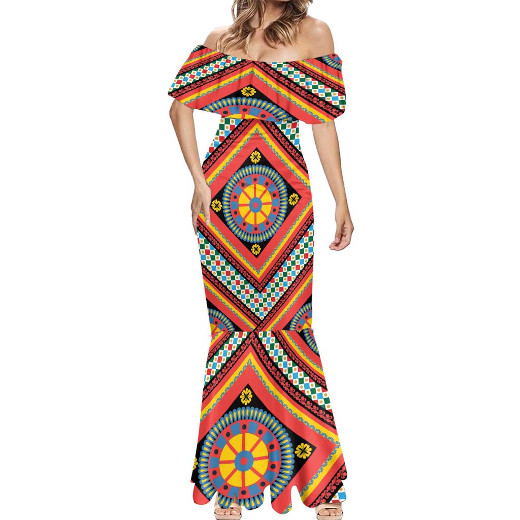 Sicily Italy Carretto Siciliano Mermaid Dress Red Sicilian Cart Wheel Pattern