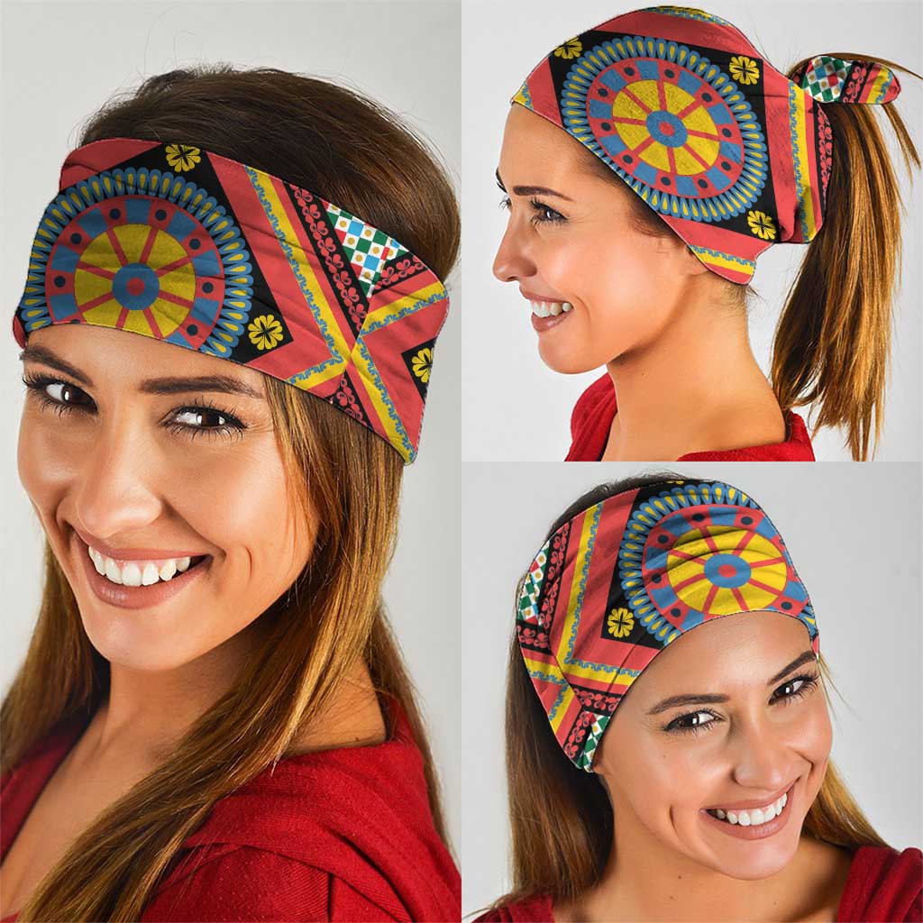 Sicily Italy Carretto Siciliano Neck Gaiter Red Sicilian Cart Wheel Pattern