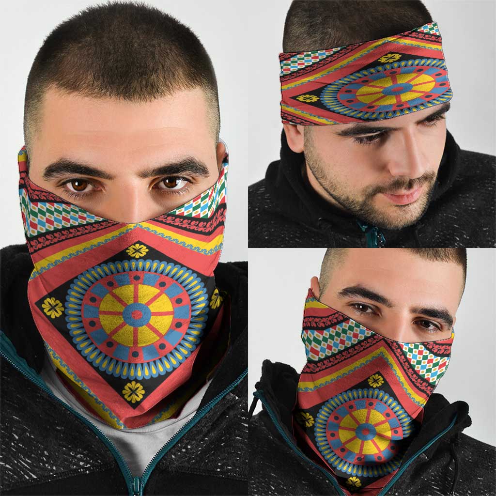 Sicily Italy Carretto Siciliano Neck Gaiter Red Sicilian Cart Wheel Pattern