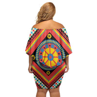 Sicily Italy Carretto Siciliano Off Shoulder Short Dress Red Sicilian Cart Wheel Pattern