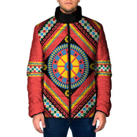 Sicily Italy Carretto Siciliano Padded Jacket Red Sicilian Cart Wheel Pattern