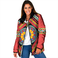 Sicily Italy Carretto Siciliano Padded Jacket Red Sicilian Cart Wheel Pattern