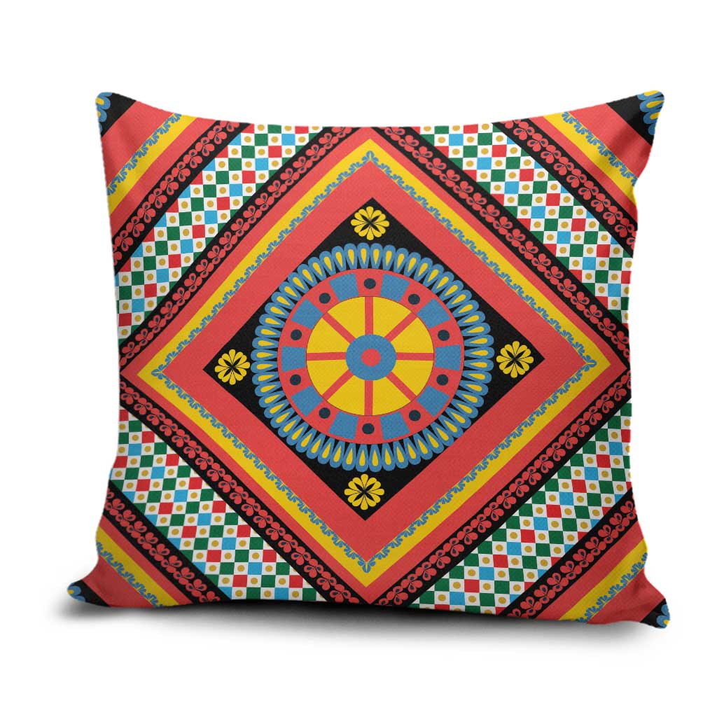 Sicily Italy Carretto Siciliano Pillow Cover Red Sicilian Cart Wheel Pattern