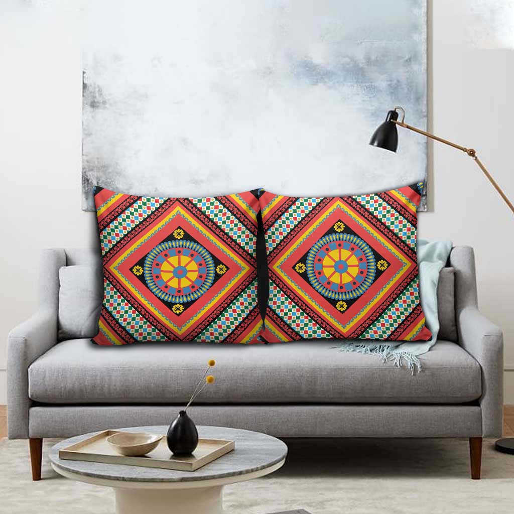 Sicily Italy Carretto Siciliano Pillow Cover Red Sicilian Cart Wheel Pattern