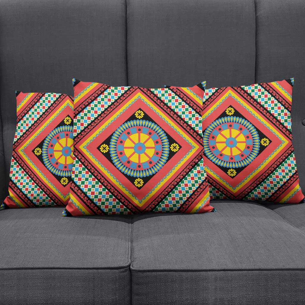 Sicily Italy Carretto Siciliano Pillow Cover Red Sicilian Cart Wheel Pattern