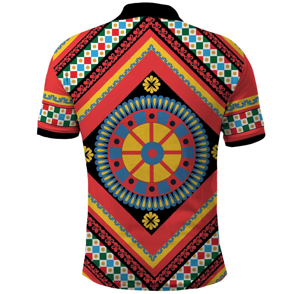 Sicily Italy Carretto Siciliano Polo Shirt Red Sicilian Cart Wheel Pattern