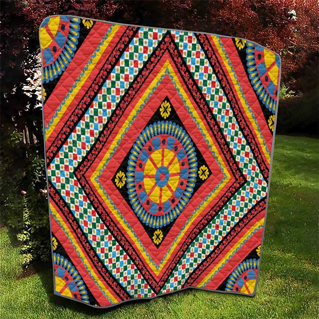 Sicily Italy Carretto Siciliano Quilt Red Sicilian Cart Wheel Pattern