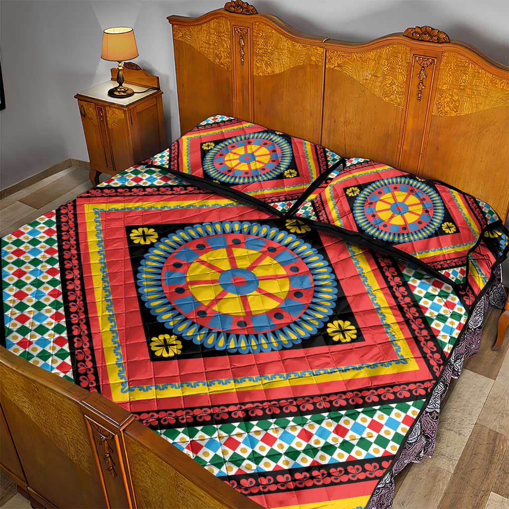 Sicily Italy Carretto Siciliano Quilt Bed Set Red Sicilian Cart Wheel Pattern