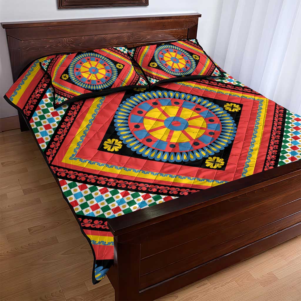 Sicily Italy Carretto Siciliano Quilt Bed Set Red Sicilian Cart Wheel Pattern