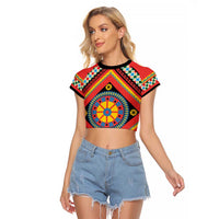 Sicily Italy Carretto Siciliano Raglan Cropped T Shirt Red Sicilian Cart Wheel Pattern