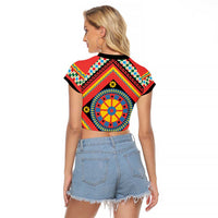 Sicily Italy Carretto Siciliano Raglan Cropped T Shirt Red Sicilian Cart Wheel Pattern