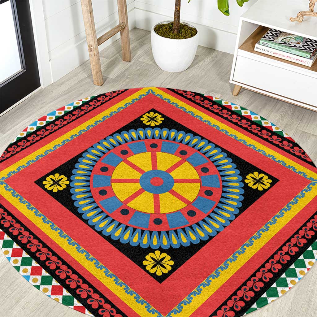 Sicily Italy Carretto Siciliano Round Carpet Red Sicilian Cart Wheel Pattern