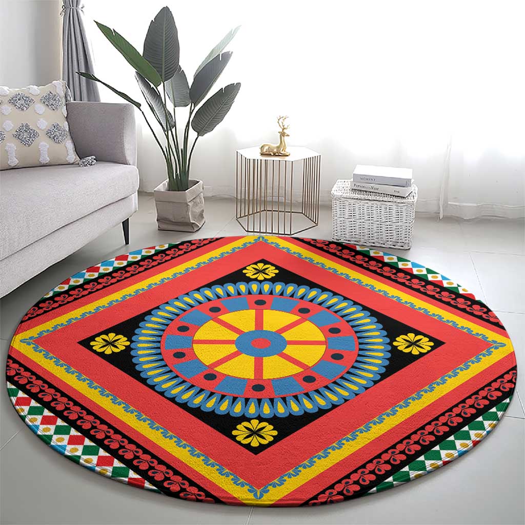 Sicily Italy Carretto Siciliano Round Carpet Red Sicilian Cart Wheel Pattern