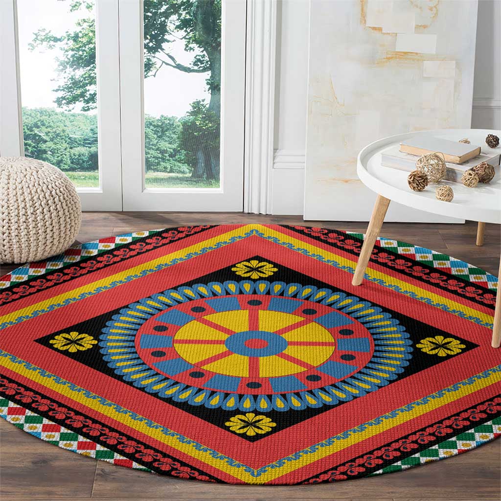Sicily Italy Carretto Siciliano Round Carpet Red Sicilian Cart Wheel Pattern