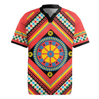 Sicily Italy Carretto Siciliano Rugby Jersey Red Sicilian Cart Wheel Pattern