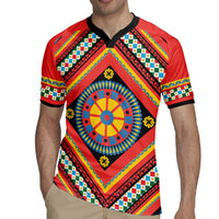 Sicily Italy Carretto Siciliano Rugby Jersey Red Sicilian Cart Wheel Pattern