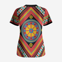 Sicily Italy Carretto Siciliano Scrub Top Red Sicilian Cart Wheel Pattern