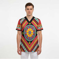 Sicily Italy Carretto Siciliano Scrub Top Red Sicilian Cart Wheel Pattern