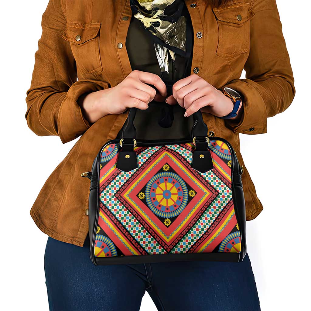 Sicily Italy Carretto Siciliano Shoulder Handbag Red Sicilian Cart Wheel Pattern