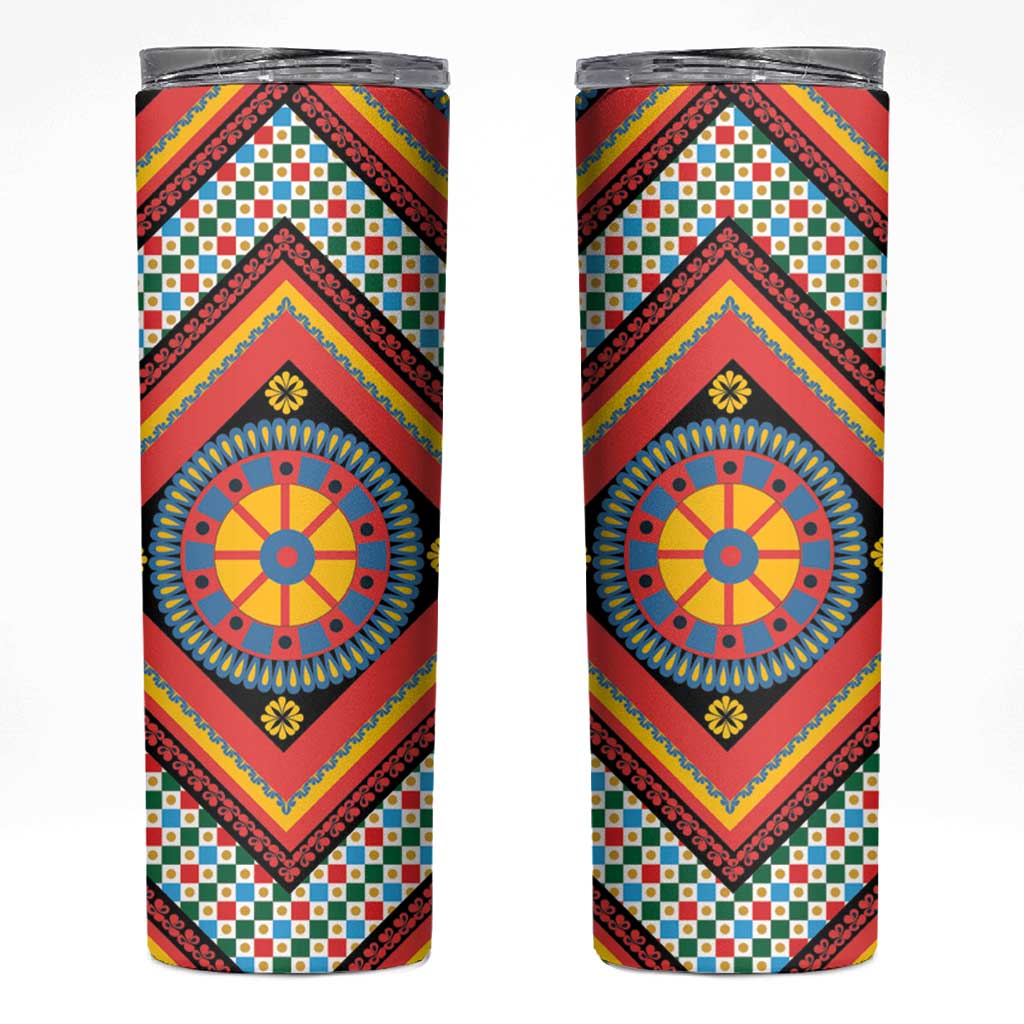 Sicily Italy Carretto Siciliano Skinny Tumbler Red Sicilian Cart Wheel Pattern