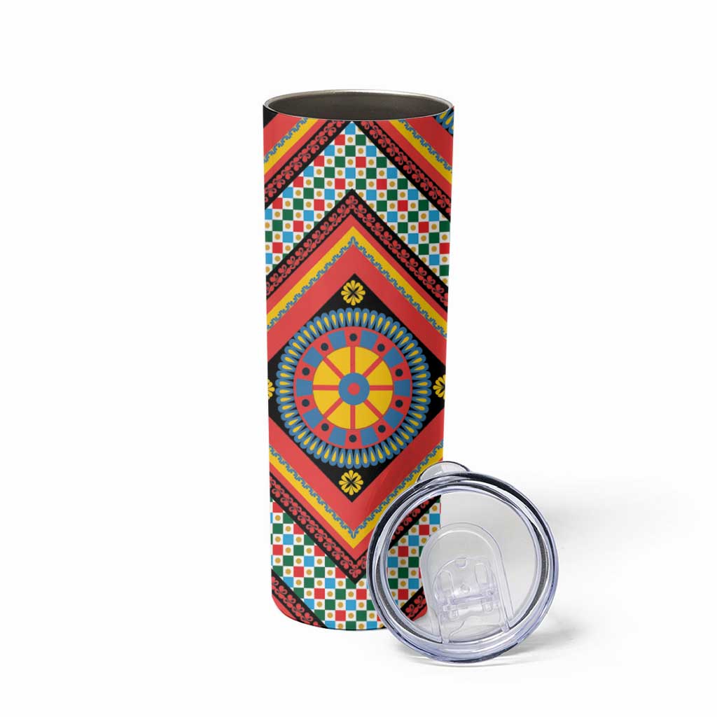 Sicily Italy Carretto Siciliano Skinny Tumbler Red Sicilian Cart Wheel Pattern