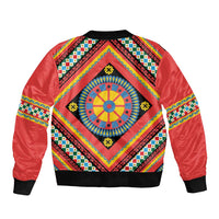 Sicily Italy Carretto Siciliano Sleeve Zip Bomber Jacket Red Sicilian Cart Wheel Pattern