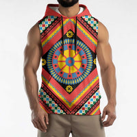 Sicily Italy Carretto Siciliano Sleeveless Hoodie Red Sicilian Cart Wheel Pattern
