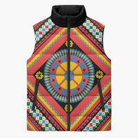 Sicily Italy Carretto Siciliano Sleeveless Puffer Jacket Red Sicilian Cart Wheel Pattern