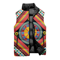 Sicily Italy Carretto Siciliano Sleeveless Puffer Jacket Red Sicilian Cart Wheel Pattern