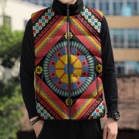 Sicily Italy Carretto Siciliano Sleeveless Puffer Jacket Red Sicilian Cart Wheel Pattern