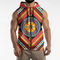 Sicily Italy Carretto Siciliano Sleeveless Zip Hoodie Red Sicilian Cart Wheel Pattern