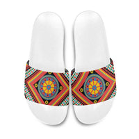Sicily Italy Carretto Siciliano Slide Sandals Red Sicilian Cart Wheel Pattern
