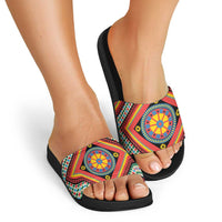 Sicily Italy Carretto Siciliano Slide Sandals Red Sicilian Cart Wheel Pattern