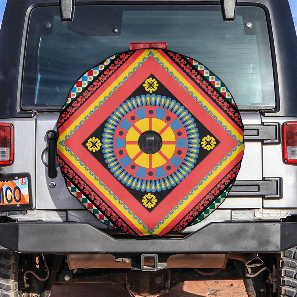 Sicily Italy Carretto Siciliano Spare Tire Cover Red Sicilian Cart Wheel Pattern