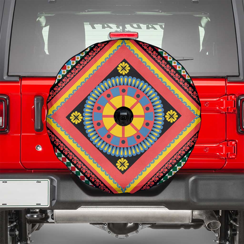 Sicily Italy Carretto Siciliano Spare Tire Cover Red Sicilian Cart Wheel Pattern