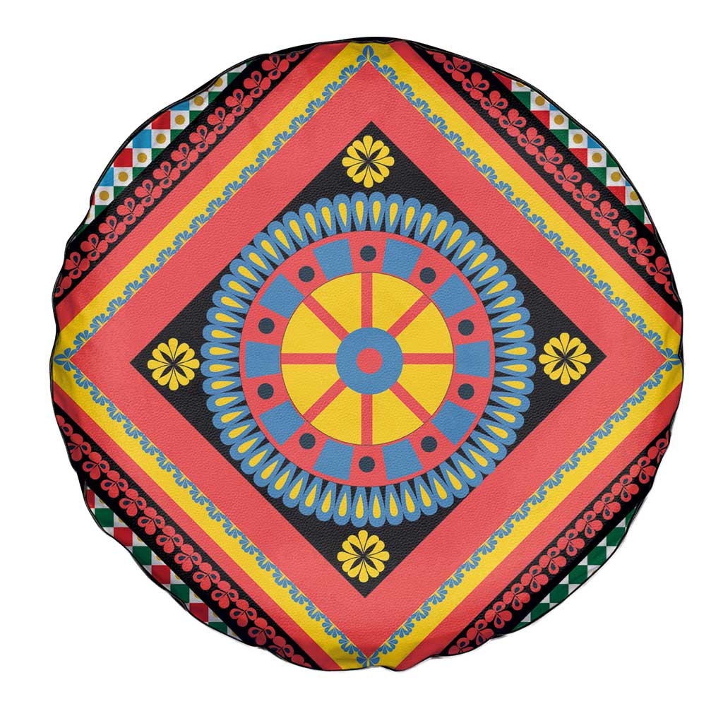 Sicily Italy Carretto Siciliano Spare Tire Cover Red Sicilian Cart Wheel Pattern
