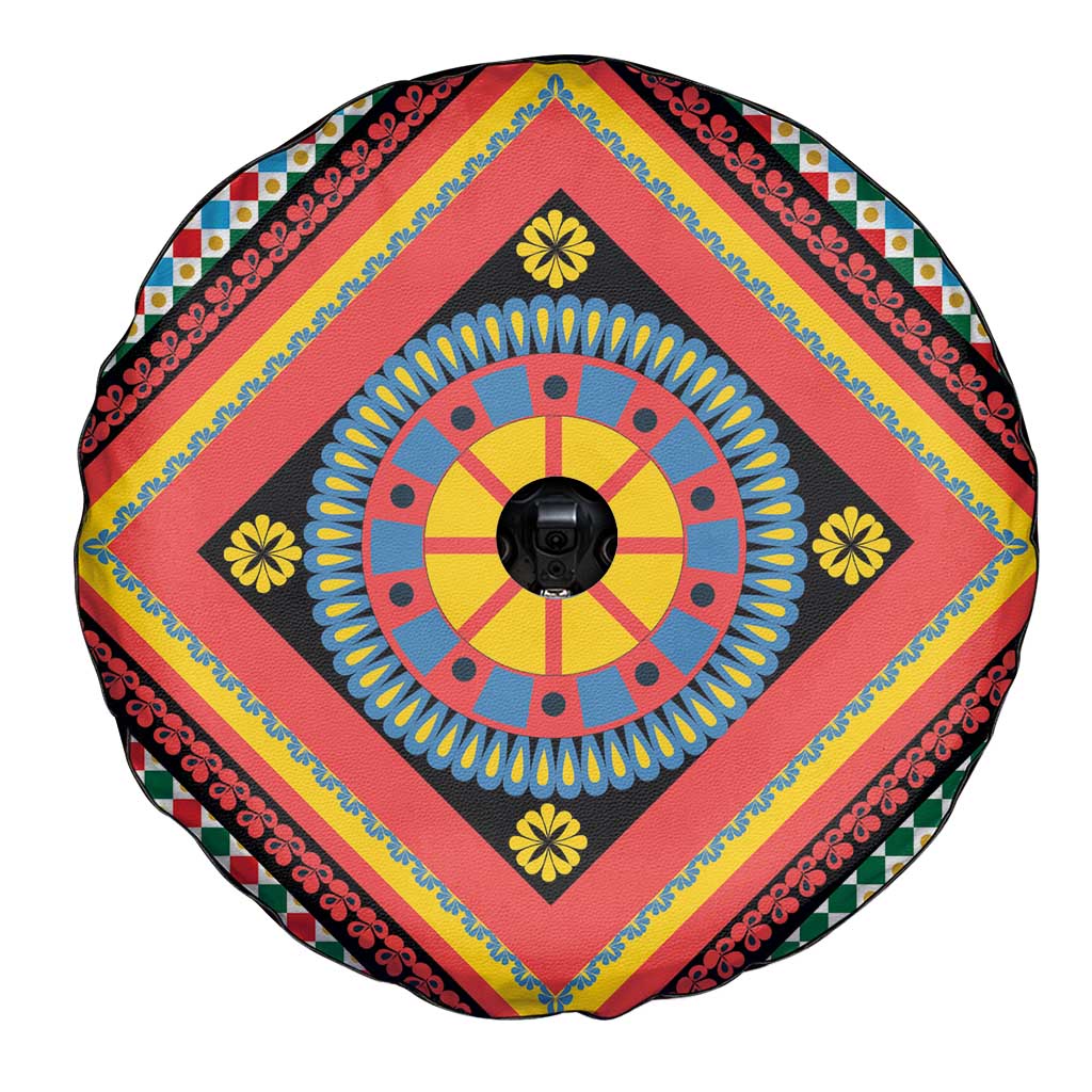 Sicily Italy Carretto Siciliano Spare Tire Cover Red Sicilian Cart Wheel Pattern
