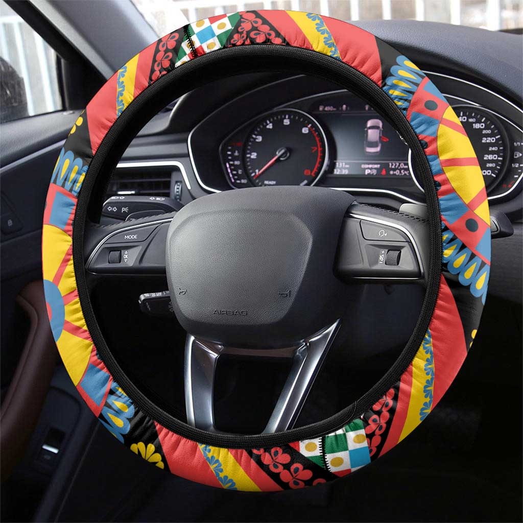 Sicily Italy Carretto Siciliano Steering Wheel Cover Red Sicilian Cart Wheel Pattern