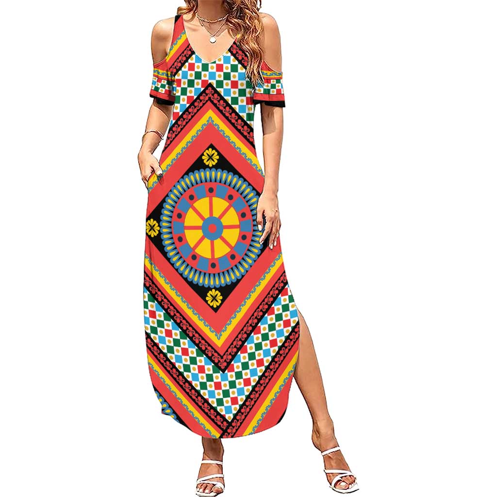 Sicily Italy Carretto Siciliano Summer Maxi Dress Red Sicilian Cart Wheel Pattern