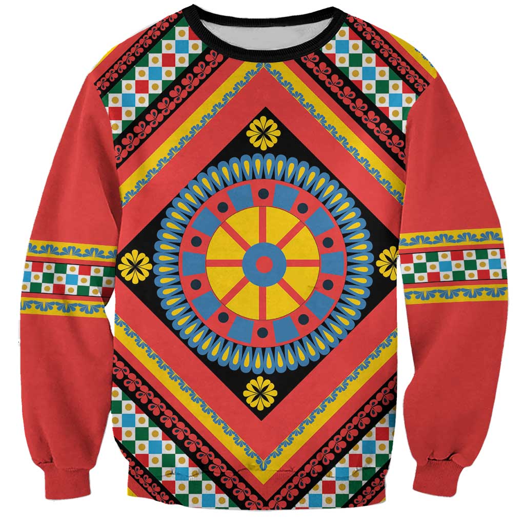 Sicily Italy Carretto Siciliano Sweatshirt Red Sicilian Cart Wheel Pattern