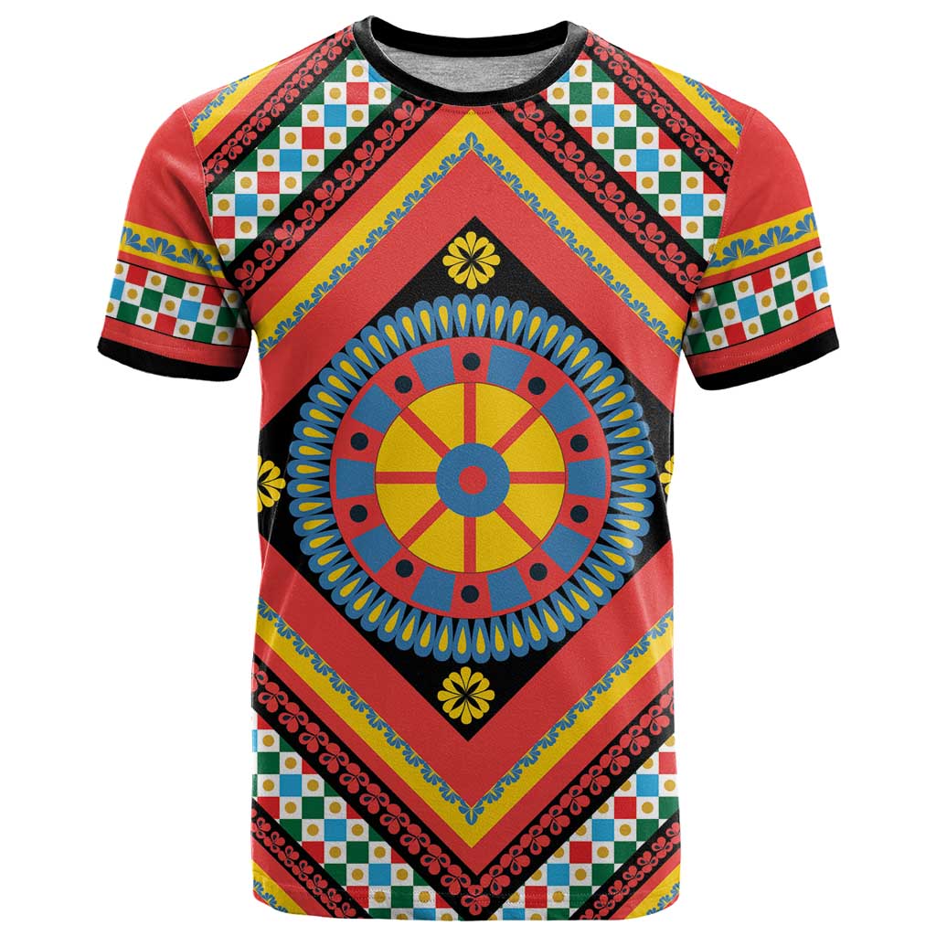 Sicily Italy Carretto Siciliano T Shirt Red Sicilian Cart Wheel Pattern