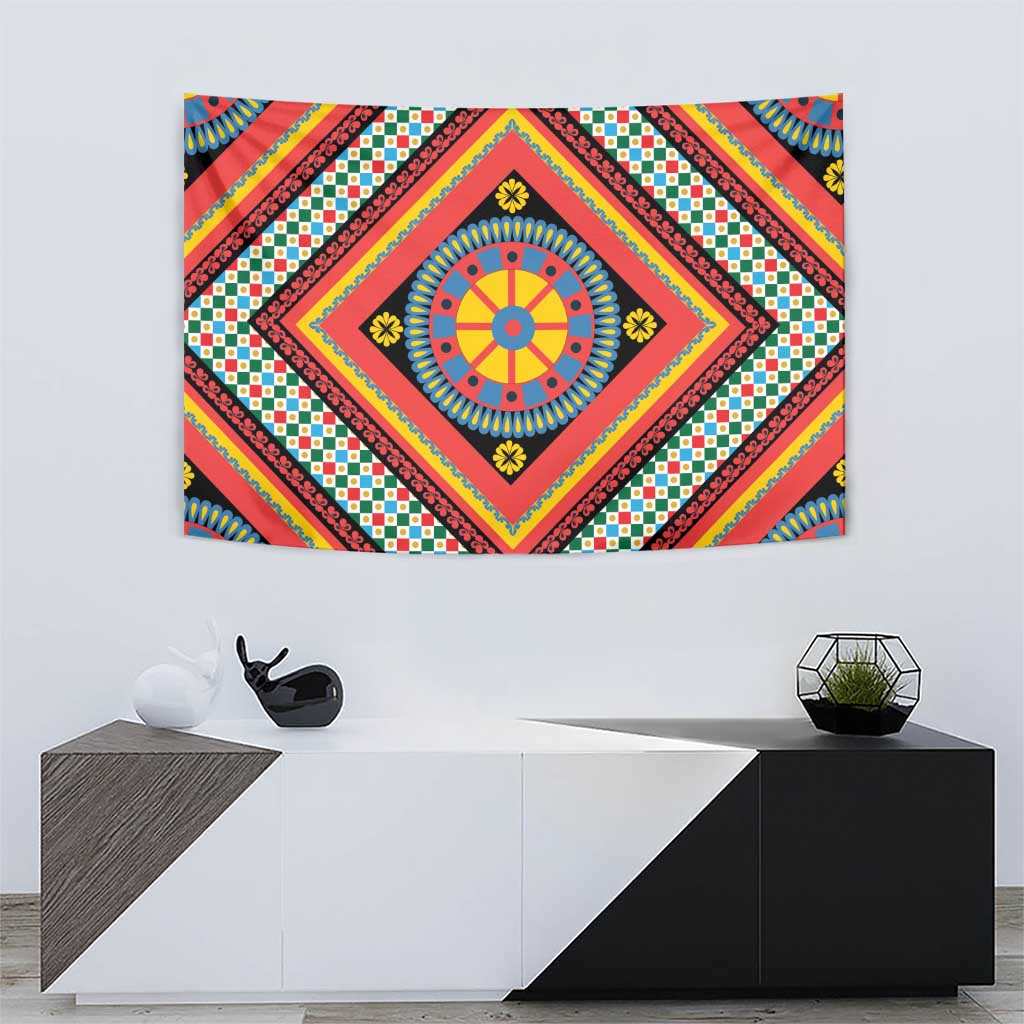 Sicily Italy Carretto Siciliano Tapestry Red Sicilian Cart Wheel Pattern
