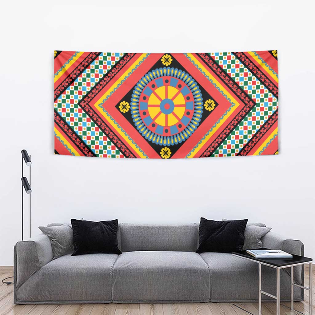 Sicily Italy Carretto Siciliano Tapestry Red Sicilian Cart Wheel Pattern