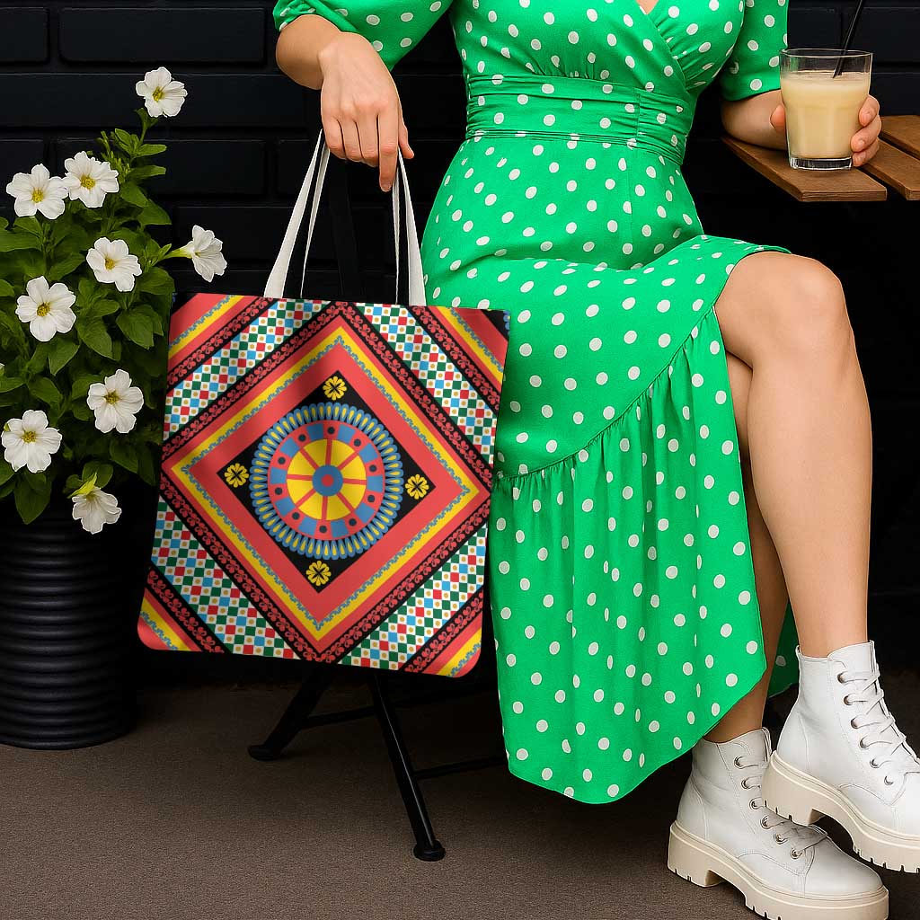 Sicily Italy Carretto Siciliano Tote Bag Red Sicilian Cart Wheel Pattern