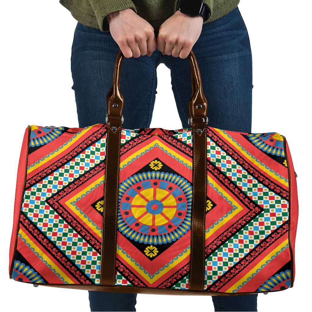 Sicily Italy Carretto Siciliano Travel Bag Red Sicilian Cart Wheel Pattern