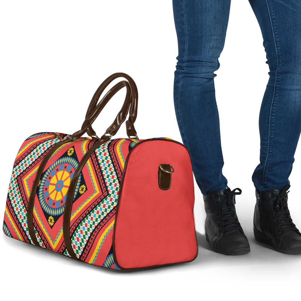 Sicily Italy Carretto Siciliano Travel Bag Red Sicilian Cart Wheel Pattern