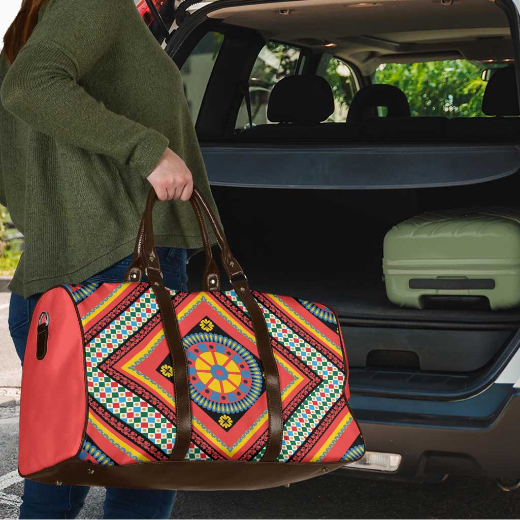 Sicily Italy Carretto Siciliano Travel Bag Red Sicilian Cart Wheel Pattern