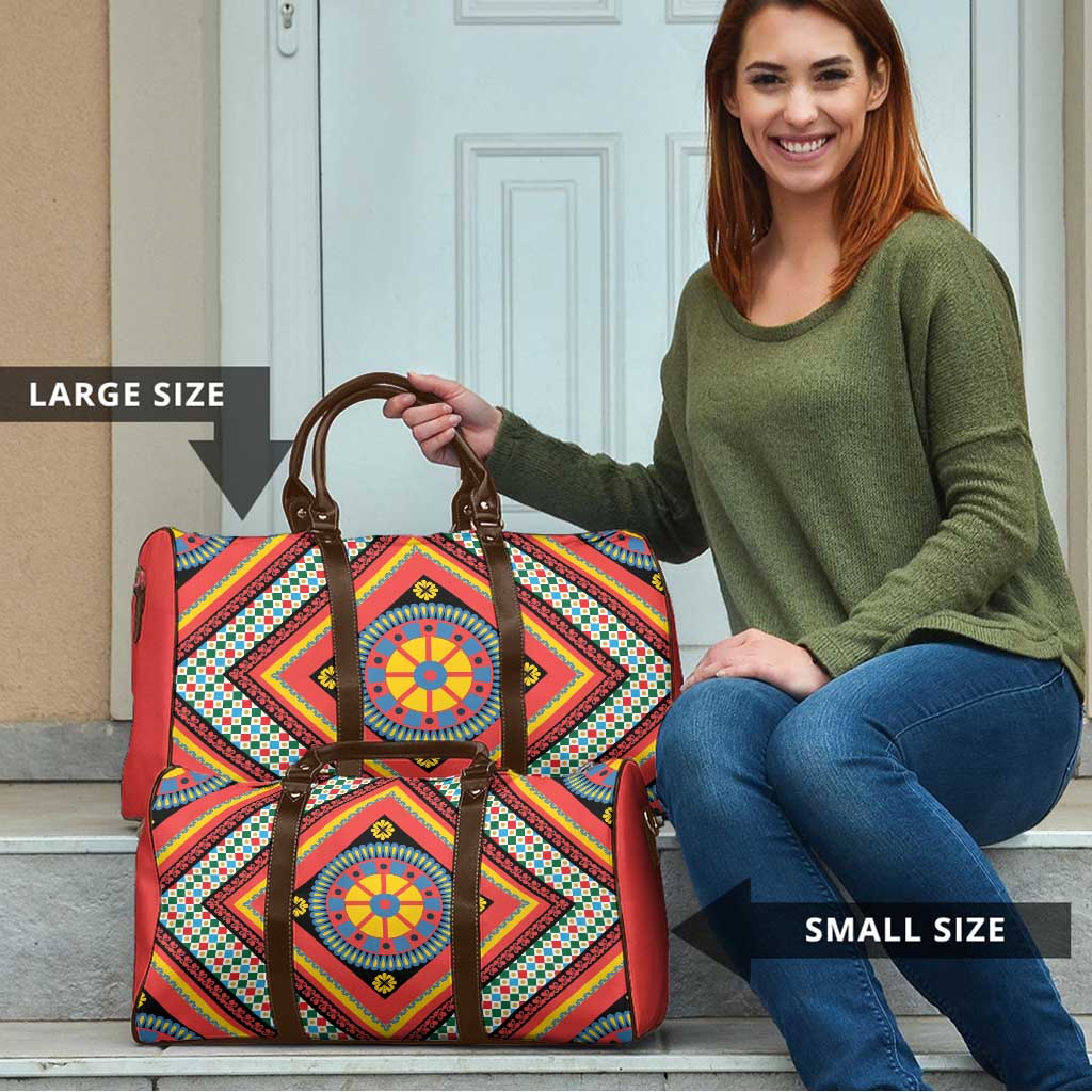 Sicily Italy Carretto Siciliano Travel Bag Red Sicilian Cart Wheel Pattern