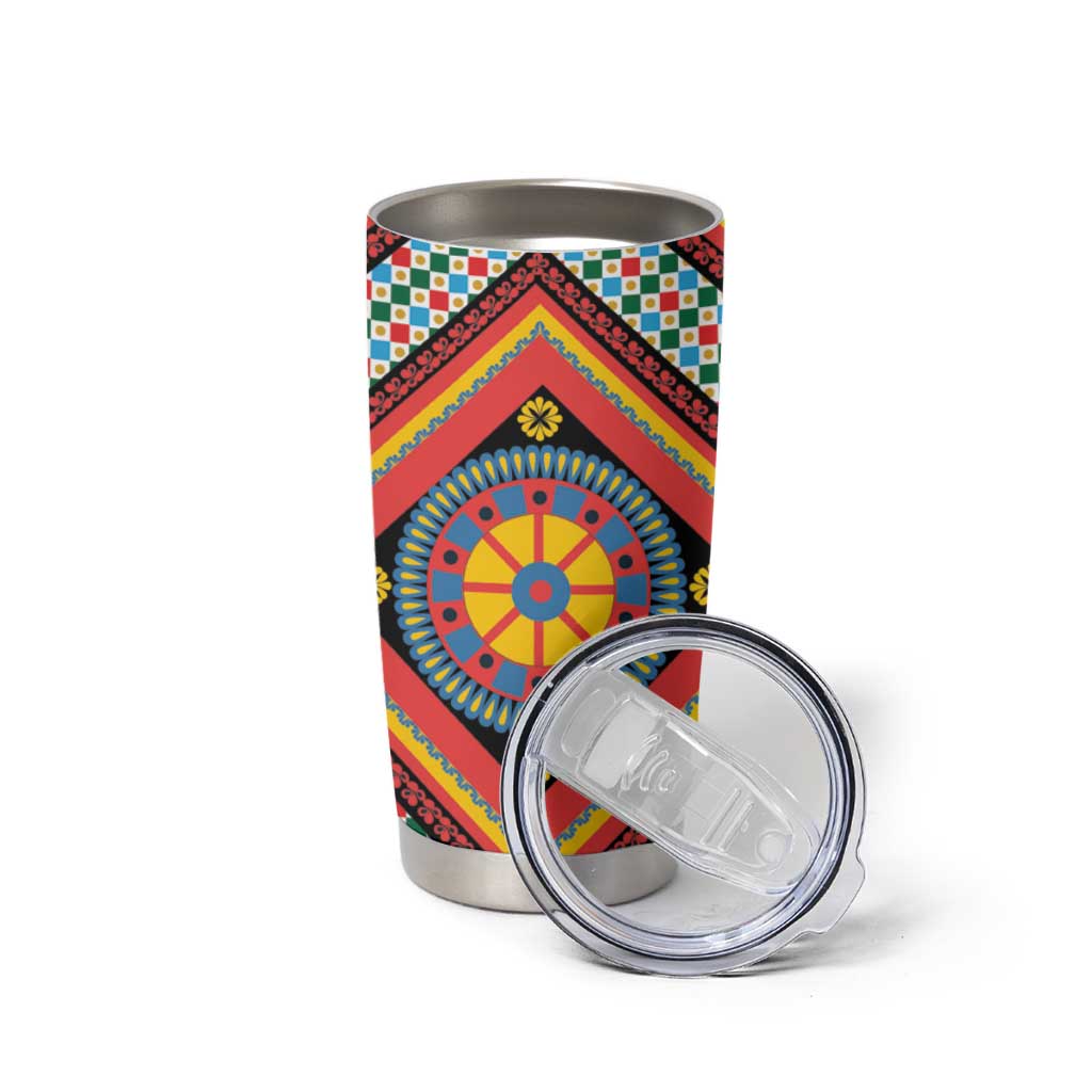Sicily Italy Carretto Siciliano Tumbler Cup Red Sicilian Cart Wheel Pattern
